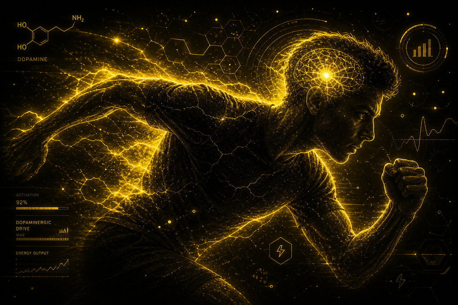 Charge dopaminergique kinetique doree illustrant la routine matinale et activation cortisol