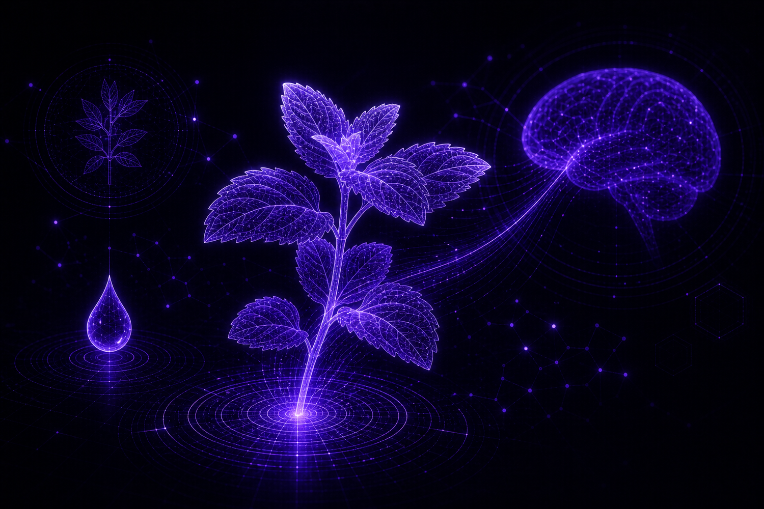 Mélisse officinale (Melissa officinalis) wireframe violet, plante calmante apaisante